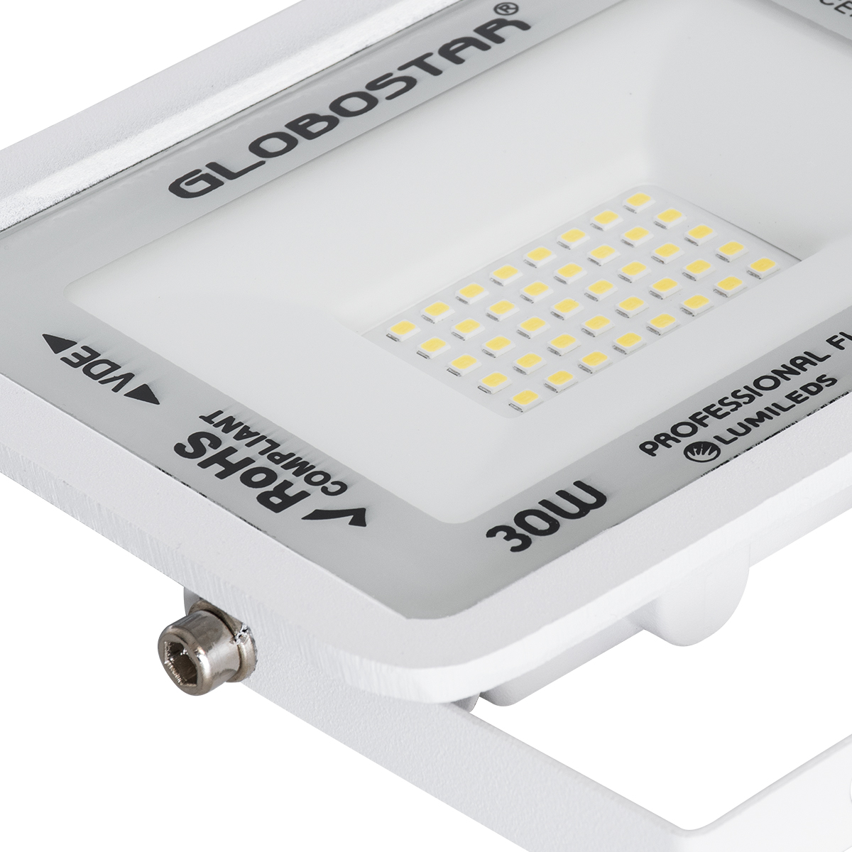 Atlas Glint® Επαγγελματικός Προβολέας Led 30W 3600Lm 120° Ac 220-240V - Αδιάβροχος Ip67 - Μ16 X Π2.5 X Υ12.5Cm - Λευκό - Φυσικό Λευκό 4500K - Lumileds Chips - Tüv Rheinland Certified