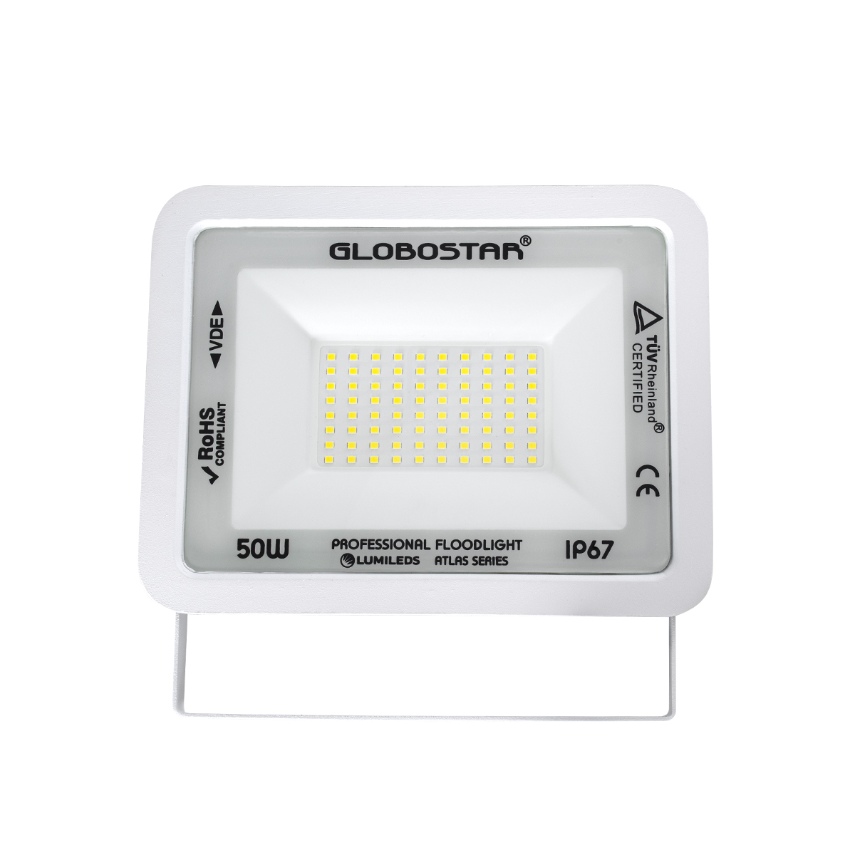 Atlas Glint® Επαγγελματικός Προβολέας Led 50W 6250Lm 120° Ac 220-240V - Αδιάβροχος Ip67 - Μ21 X Π3.5 X Υ16Cm - Λευκό - Ψυχρό Λευκό 6000K - Lumileds Chips - Tüv Rheinland Certified