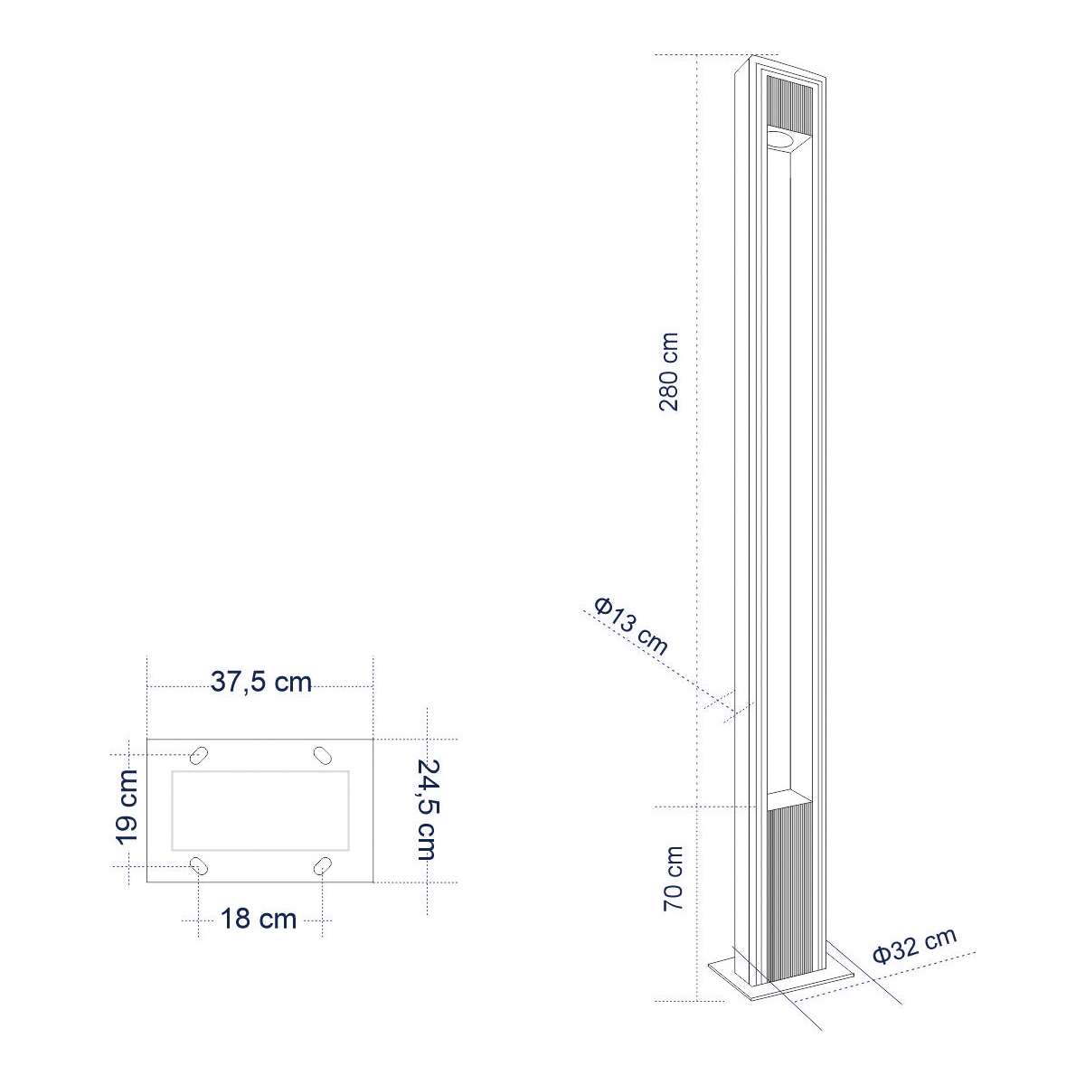 Merida Glint® Urban Light Φωτιστικό Πάρκου - Πλατείας - Κήπου Ύψους 3.5 Μέτρων Led 40W 5440Lm 60° Ac100-240Vac Ip67 Ik09 - Μ32 X Π13 X Υ350Cm - Anthracite Grey - Φυσικό Λευκό 4000K - Lumileds - Mean Well Driver