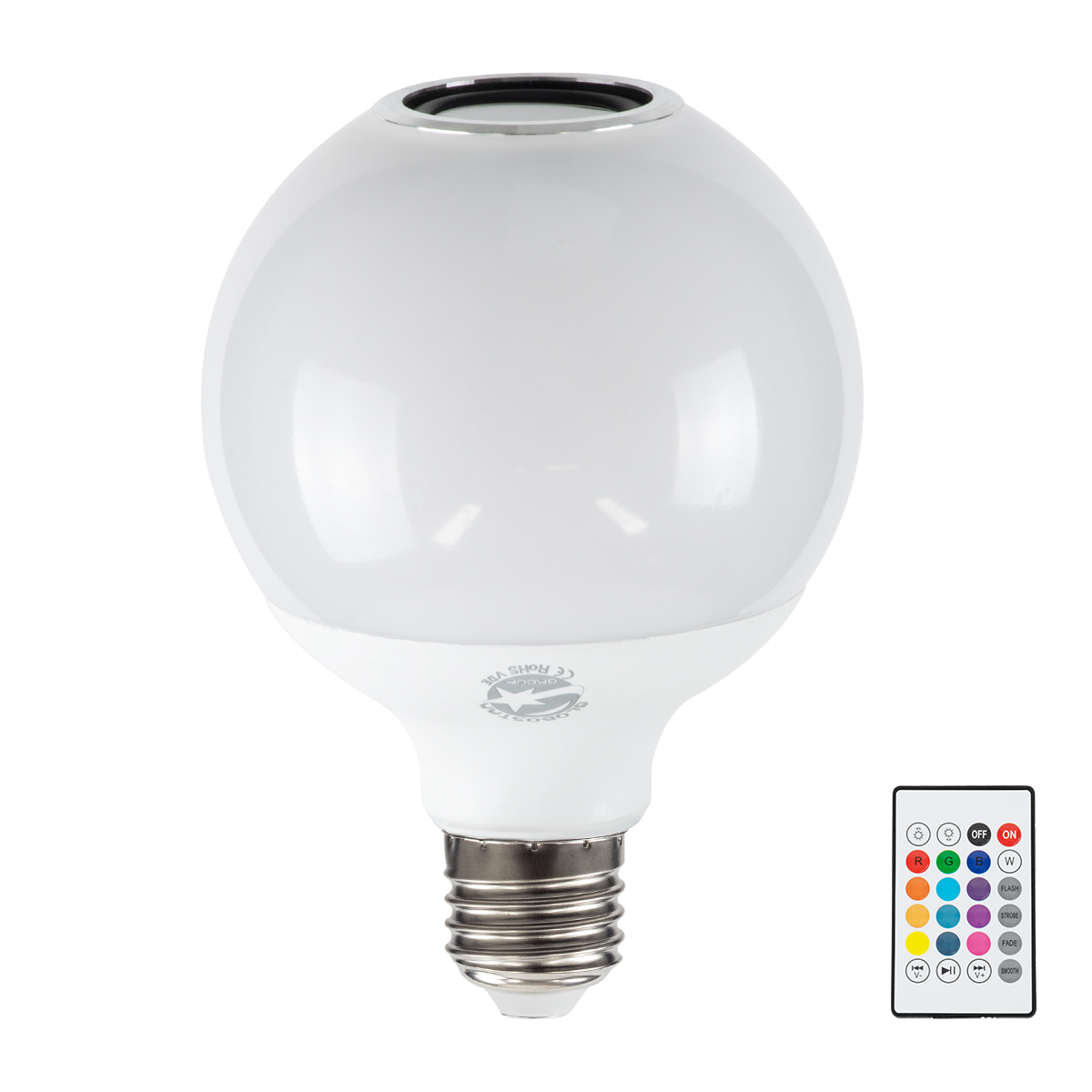 Glint® Λάμπα Led E27 G95 Γλόμπος 12W 780Lm 260° Με Ενσωματωμένο Bluetooth Ηχείο 3W Ac 220-240V Ip20 Φ9.5 X Υ13.5Cm - Εναλλαγή Φωτισμού Μέσω Τηλεχειριστηρίου & Μέσω Smart Home Εφαρμογής Happylighting App - Πολύχρωμο Rgbw