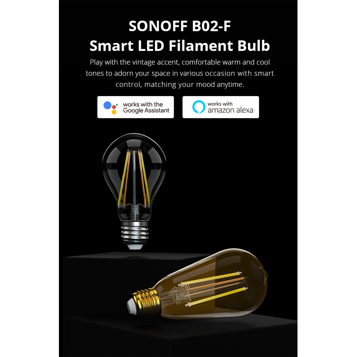 Glint® Sonoff B02-F-A60-R2 - Wi-Fi Smart Led Filament Bulb E27 A60 7W 806Lm Ac 220-240V Cct Change From 2200K To 6500K Dimmable