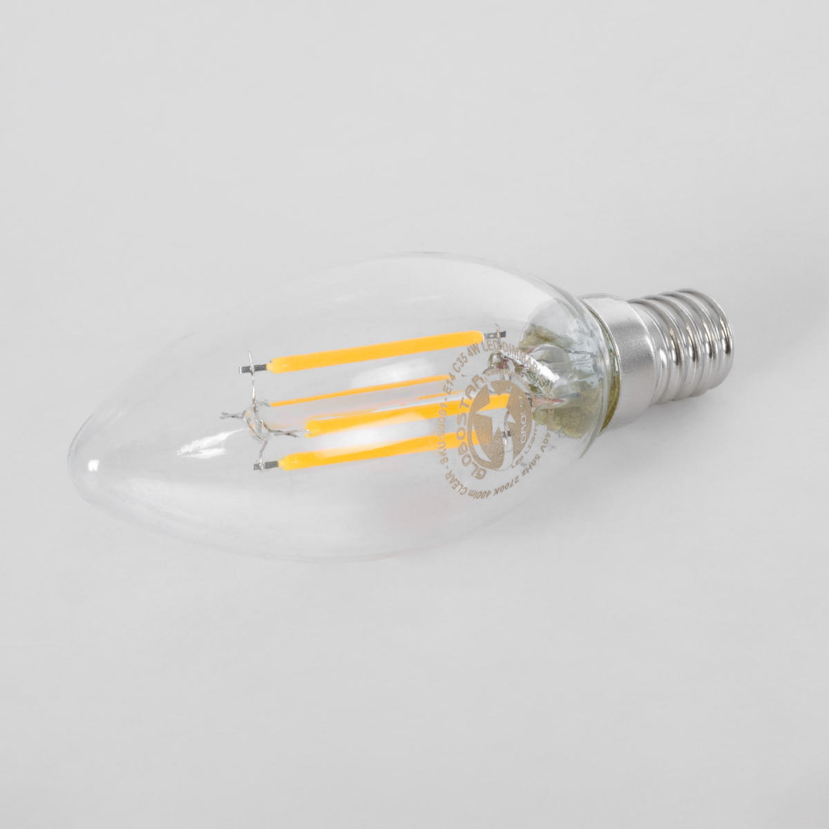 Glint® Λάμπα Led Long Filament E14 C35 Κεράκι 4W 400Lm 360° Ac 220-240V Ip20 Φ3.5 X Υ10.5Cm Θερμό Λευκό 2700K Με Διάφανο Γυαλί Dimmable