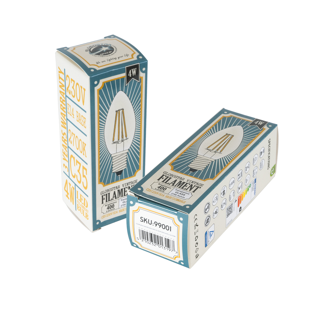 Glint® Λάμπα Led Long Filament E14 C35 Κεράκι 4W 400Lm 360° Ac 220-240V Ip20 Φ3.5 X Υ10.5Cm Θερμό Λευκό 2700K Με Διάφανο Γυαλί Dimmable