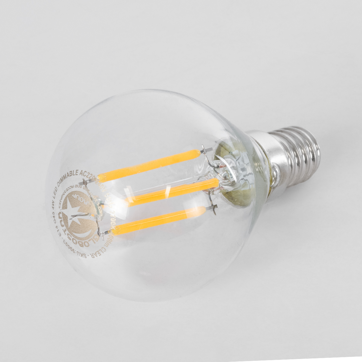 Glint® Λάμπα Led Long Filament E14 G45 Γλομπάκι 4W 400Lm 360° Ac 220-240V Ip20 Φ4.5 X Υ7.5Cm Θερμό Λευκό 2700K Με Διάφανο Γυαλί Dimmable