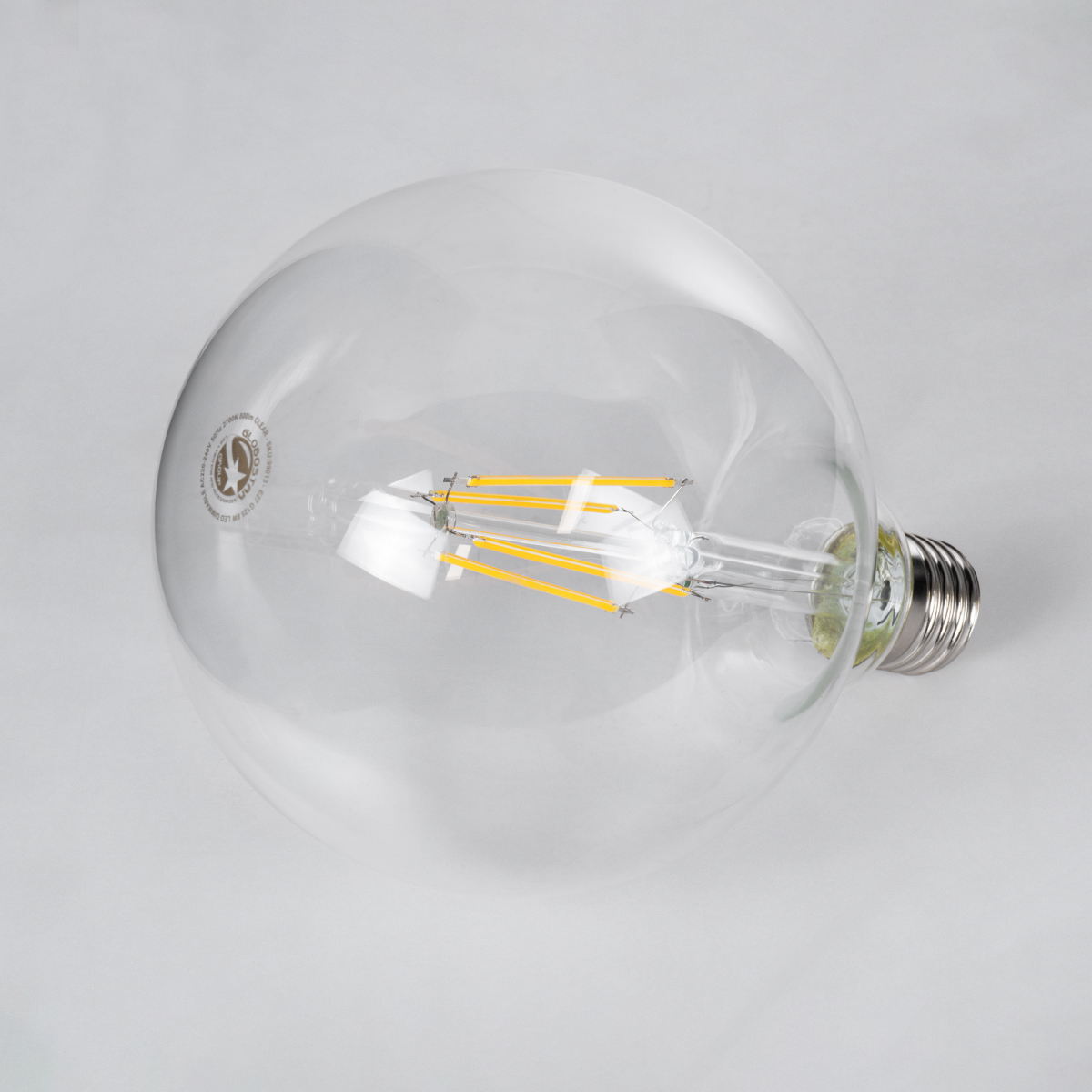 Glint® Λάμπα Led Long Filament E27 G125 Γλόμπος 8W 800Lm 360° Ac 220-240V Ip20 Φ12.5 X Υ18Cm Θερμό Λευκό 2700K Με Διάφανο Γυαλί - Dimmable