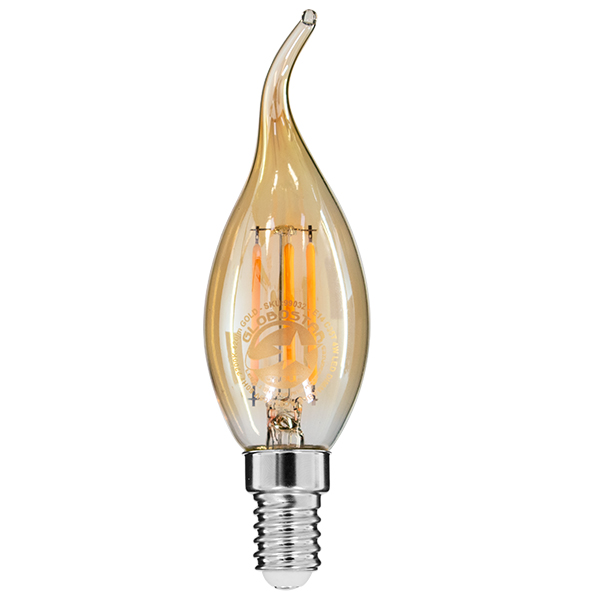 Glint® Λάμπα E14 C35T Κεράκι Led Filament 4W 420 Lm 320° Ac 85-265V Φλόγα Flame Edison Retro Με Μελί Γυαλί Ultra Θερμό Λευκό 2200 K Dimmable