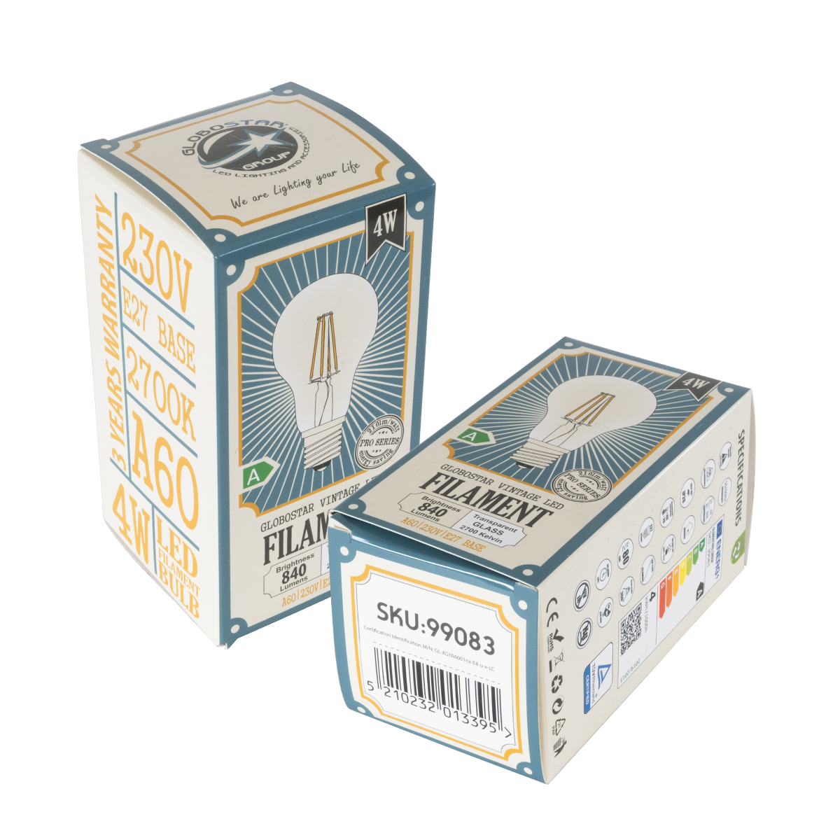 Glint® Λάμπα Led Long Filament E27 A60 Γλόμπος 4W 840Lm 360° Ac 220-240V Ip20 Φ6 X Υ11Cm Θερμό Λευκό 2700K Με Διάφανο Γυαλί - Pro Series 210Lm/W - A Ενεργειακή Κλάση