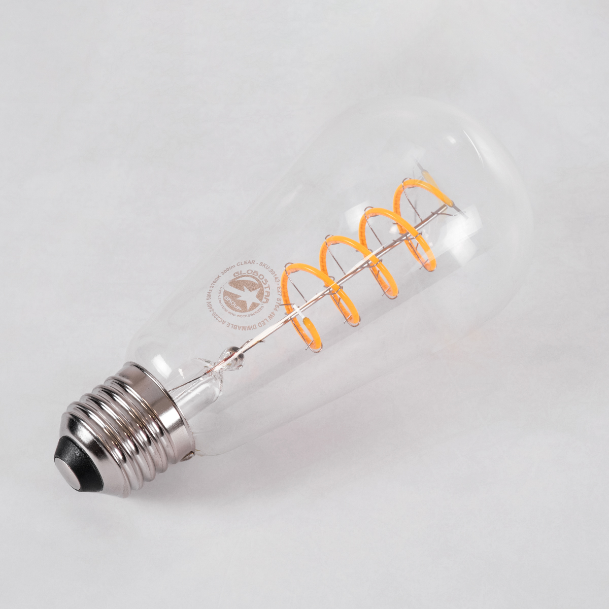 Glint® Λάμπα Led Soft S Spiral Filament E27 St64 Αχλάδι 4W 300Lm 360° Ac 220-240V Ip20 Φ6.4 X Υ14Cm Θερμό Λευκό 2700K Με Διάφανο Γυαλί - Dimmable