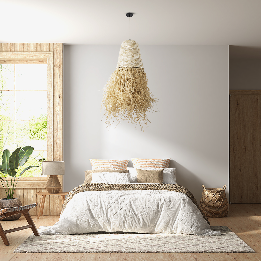 Arembepe Glint® Boho Κρεμαστό Φωτιστικό Οροφής Μονόφωτο 1 X E27 Ac220-240V Ip20 - Φ34 X Υ70Cm - Μπεζ Φυσική Ράφια Νήμα Πλέγμα