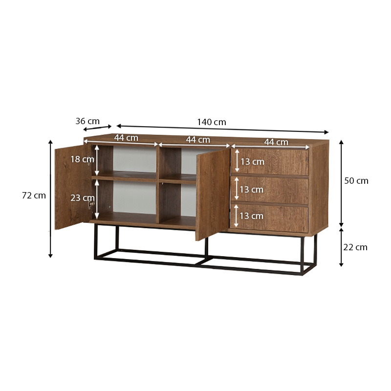 Μπουφές Amedeo από μελαμίνη χρώμα καρυδί 140x36x72εκ.