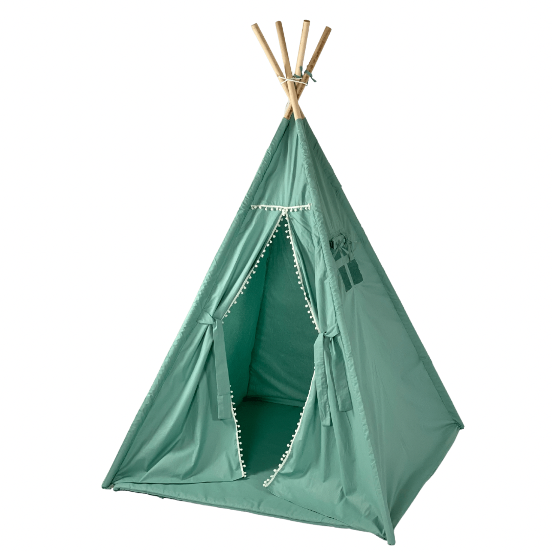 Παιδική Σκηνή Teepee Green με Γιρλάντα - Χειροποίητη - Βαμβακερή & Ευρύχωρη