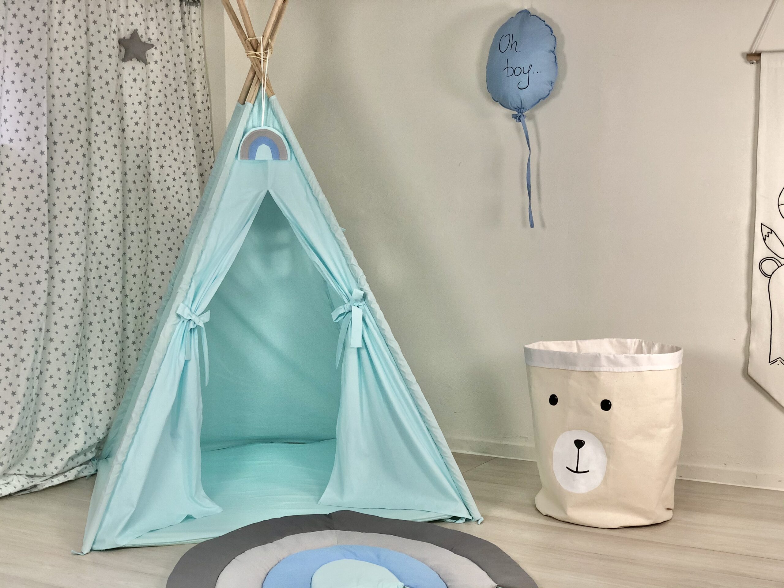 Παιδική Σκηνή Teepee Tent Blue Sky - Χειροποίητη, Ευρύχωρη, 100% Βαμβακερή