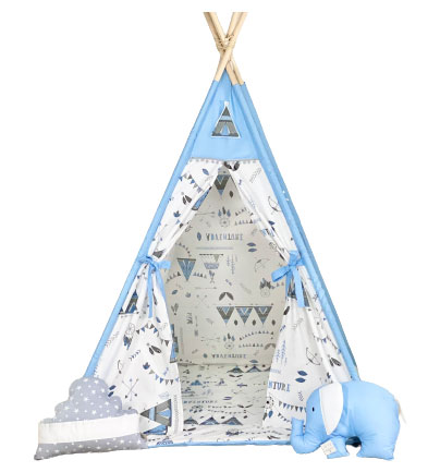 Παιδική Σκηνή Ινδιάνικη Teepee Blue με Ινδιάνικα Σχέδια - glint.gr