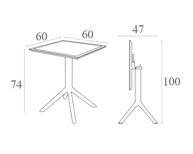 SKY WHITE 60Χ60X74εκ. ΤΡΑΠΕΖΙ ΠΤΥΣ/ΝΟ ΠΟΛ/ΝΙΟΥ