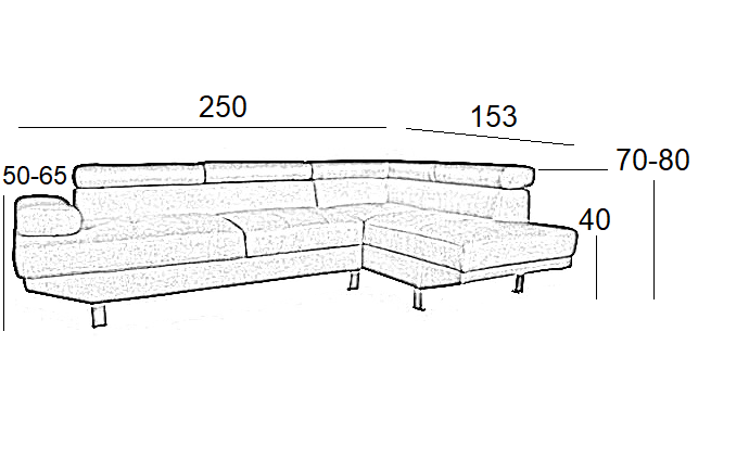 CORNER ΓΚΡΙ ΥΦΑΣΜΑ ΔΕΞΙΑ ΓΩΝΙΑ 250X153εκ.